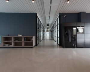 Corporate office lobby with leased artwork